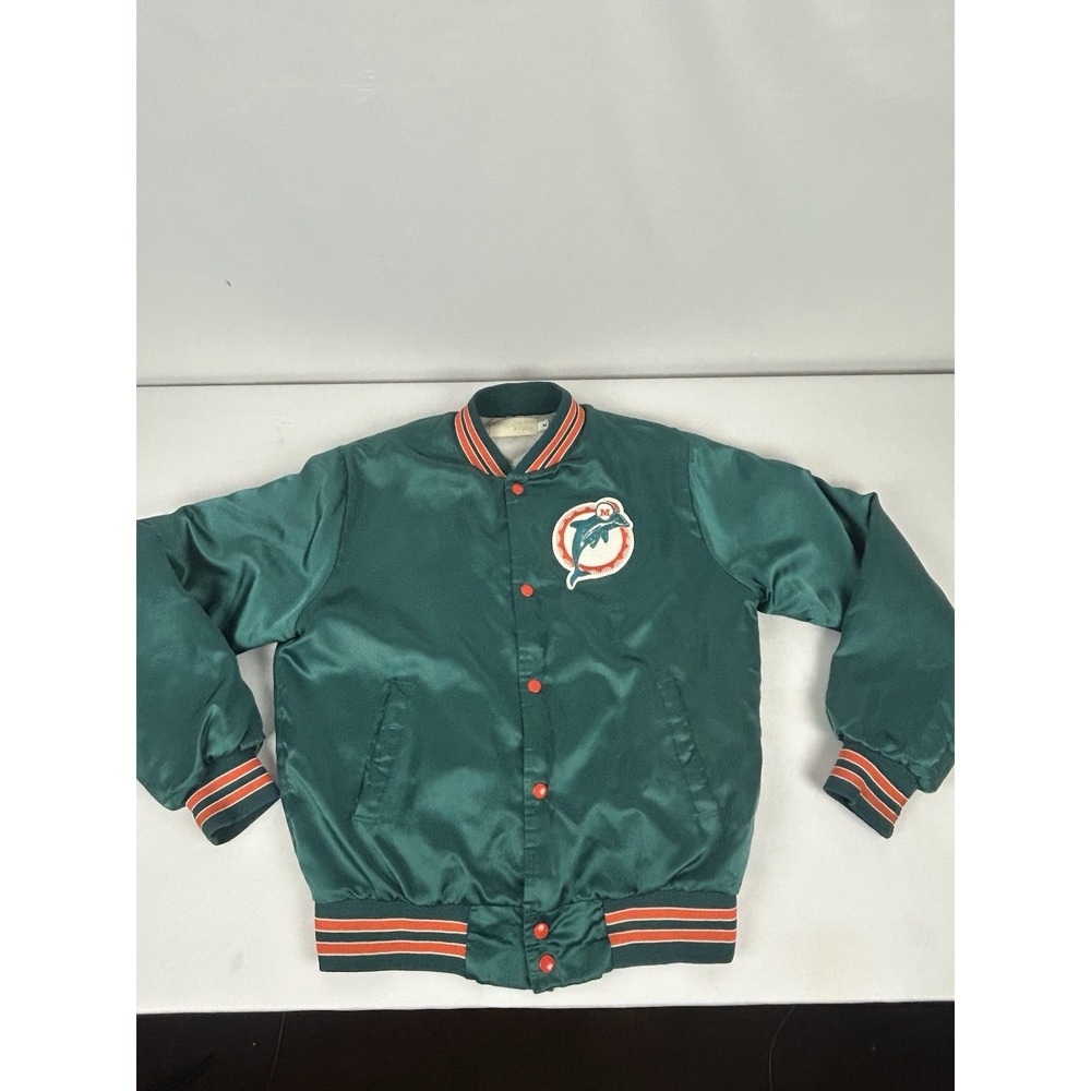 Vintage 80s 90s Chalkline Miami Dolphins Satin Varsity Bomber Jacket Size Medium